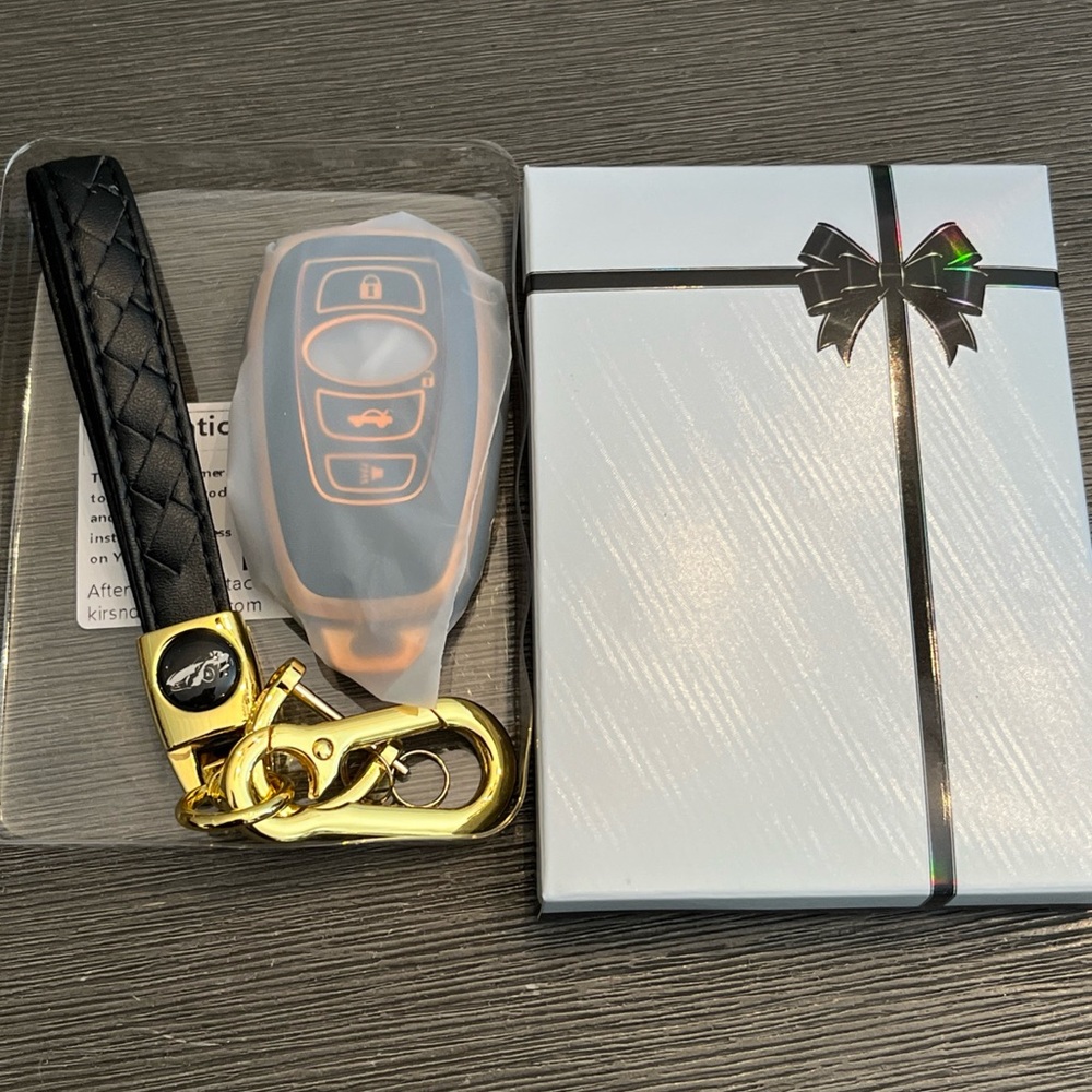 Luxury Black Leather Keychain with Gold Accents